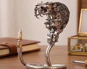 Cyberpunk Mechanical Viper Model, Metal Snake Sculpture Kit, Futuristic Collector Display