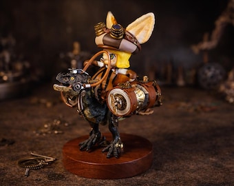 Steampunk Dinosaur Rider Metal Model Figurine Unique Display Gift Collector's Piece Sculpture