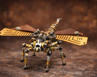 Steampunk Metal Dragonfly Sculpture – Handmade Mechanical Insect Art, Unique Industrial Home Decor Gift