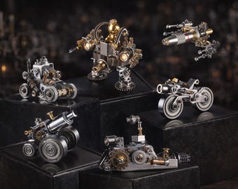 Mini Steampunk Metal Robot Model Kit – DIY Desk Decor Blind Box