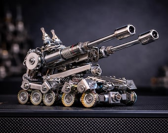 Handcrafted Metal Tank Sculpture - Industrial Steampunk Mechanical Model Artwork