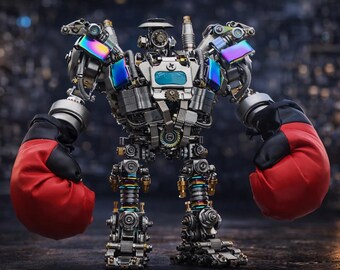 Steampunk Boxing Robot Model Kit – Metal DIY Mechanical Assembly for Display