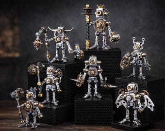Steampunk Robot Figurine: Vintage Metal Mechanical Saint Art Toy