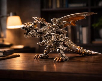 Steampunk Dragon Model Kit (Nidhogg) – Metal DIY Mechanical Assembly with Leather Wings