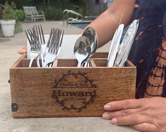 Organizador de cubiertos de madera maciza: organizador rústico de utensilios de cocina