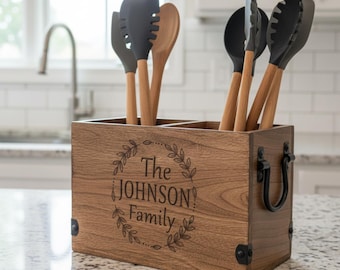 Massivholz Besteck | Rustikaler Utensilienveranstalter | Aufbewahrung auf der Küchentheke