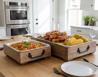 Juego de soportes para sartenes de madera de mango personalizados / Decoración de buffet de estilo rústico