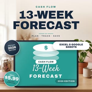 Hoja de cálculo para la previsión del flujo de caja (planificador de 13 semanas) / Plantilla de flujo de caja para pequeñas empresas (Excel, Google Sheets) / Herramienta de previsión semanal y anual