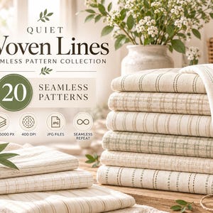 Neutral Woven Digital Paper, 20 Beige and Sage Stripe Seamless Patterns