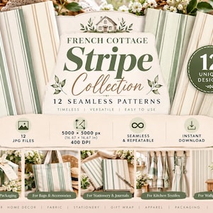 Colección de rayas estilo casa de campo francesa / 12 diseños sin costuras