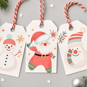 2 weihnachtliche Geschenkanhänger im Set – Niedliche Weihnachtsmann, Schneemann, Rentier & Urlaub Etiketten | Druckbare Weihnachtsverpackung Tags für Geschenke