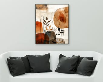 Terrakotta botanische Blattkunst, moderner Boho-Blattdruck, erdiges abstraktes Dekor