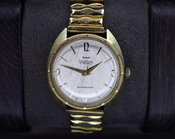 Reloj de pulsera vintage Waltham 17j para hombre, chapado en oro - Funciona