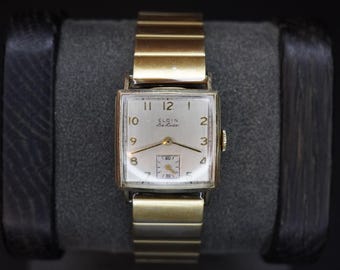 Reloj Elgin De Luxe Tank Vintage – Reloj de pulsera rectangular Art Déco de cuerda manual con baño de oro de 10 quilates