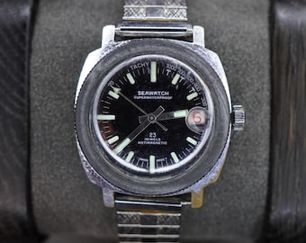 Reloj mecánico suizo vintage para hombre, estilo buceador, "SEAWATCH", 23 joyas.