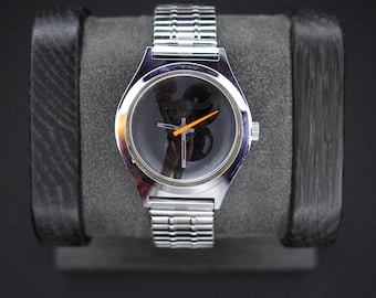 Rare 1970s Hugh Hefner Playboy Style Novelty Watch Black Dial Retro Men's Watch - New Battery