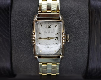 Reloj Bulova President para hombre, estilo Art Déco, chapado en oro, de cuerda manual, chapado en oro, fabricado en Suiza, año 1953.