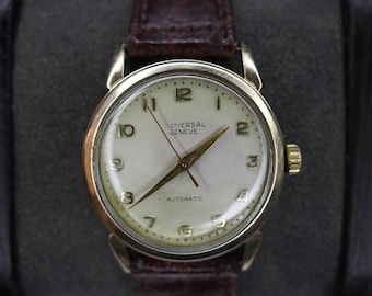 Reloj automático Universal Geneve vintage chapado en oro de 10 quilates, década de 1950.