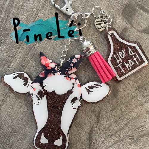 Resin Cow Keychain Custom Etsy