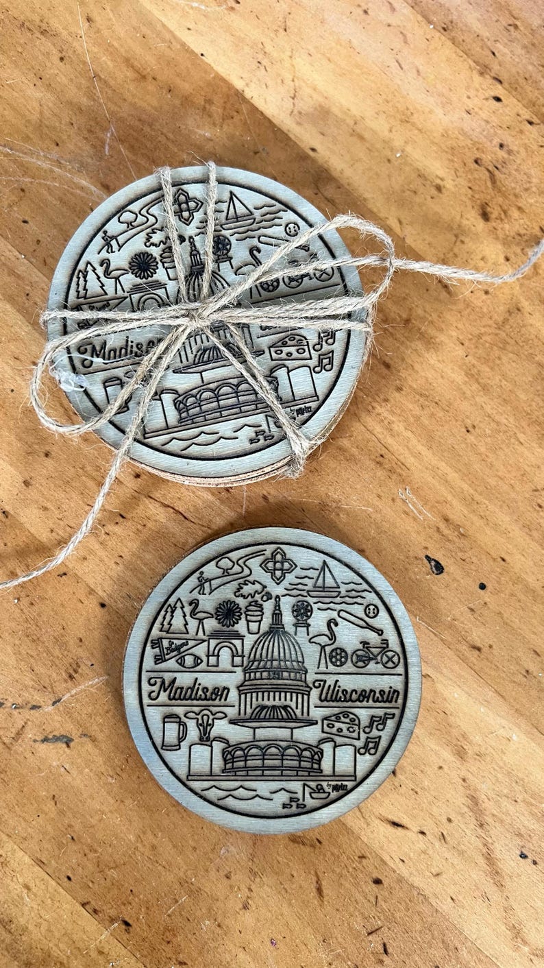 pixelzz Madison Wisconsin Line Icons Coaster - Thumbnail 3