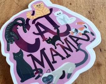 Cat Mama Vinyl Sticker | Original Art Sticker for Cat Moms | Waterproof Die-Cut Sticker