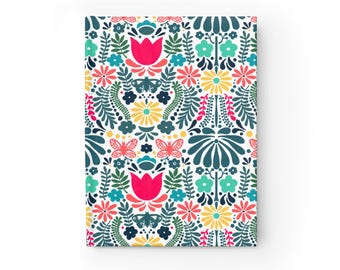 Journal - Ruled Line, Scandi Color Pop Pattern Design Floral Notebook, Diary, Planner, Writing Journal, Bullet Journal, Gift for Writers