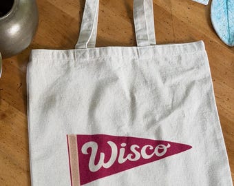Wisconsin Pennant Cotton Canvas Tote Bag