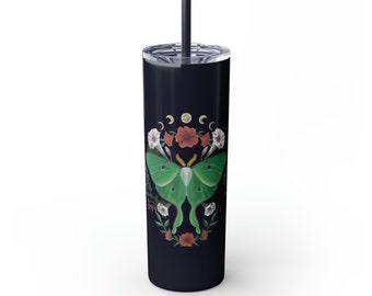 Moon Phase Luna Moth Skinny Tumbler with Straw, 20oz