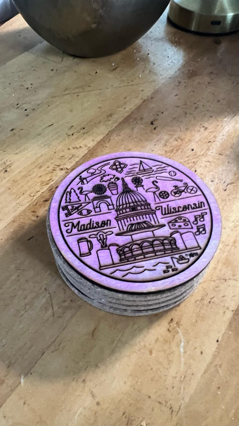 pixelzz Madison Wisconsin Line Icons Coaster