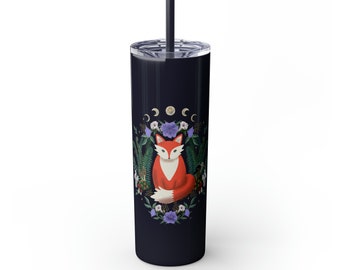 Moon Phase Woodland Fox Skinny Tumbler with Straw, 20oz