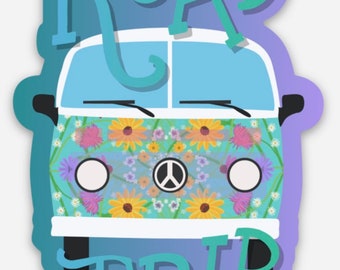 Vintage Road Trip Van Sticker | Floral Adventure Decal (3" Waterproof Vinyl)