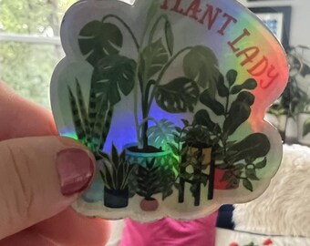 Plant Lady Holographic Sticker | Botanical Vinyl Decal (Waterproof)