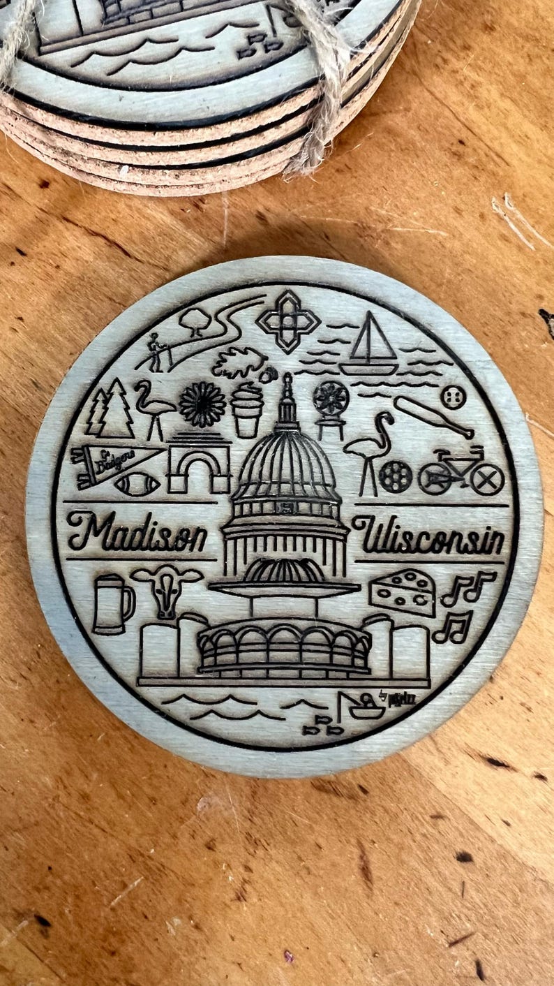 pixelzz Madison Wisconsin Line Icons Coaster - Thumbnail 4