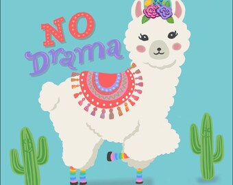 No Drama Llama Sticker | Funny Llama Sticker | Original Art Sticker | Laptop Sticker
