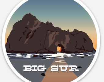 Big Sur California Coast Sticker | Vintage Inspired Retro Vinyl Decal (3" Round)