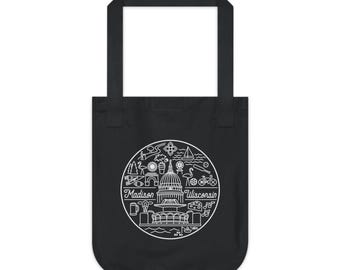 Whimsical Madison Organic Canvas Tote, Eco-Friendly Shopper, Beach Bag, Gift for Travelers, City Explorer