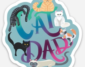 Cat Dad Sticker – Waterproof Vinyl Decal for Laptop, Water Bottle – Original Illustration