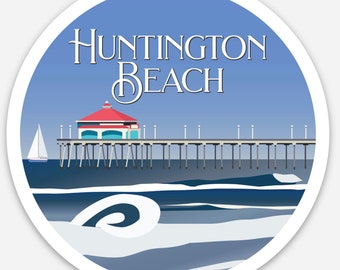 Huntington Beach Sticker | Surf City USA Vinyl Decal, Retro Beach Art