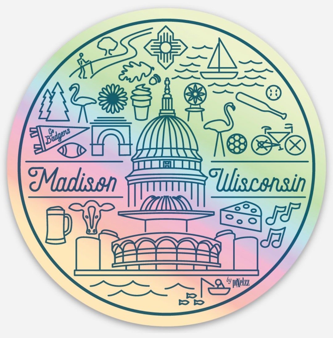 Wisconsin Madison Sticker Madison Wisconsin Holographic Sticker | Rainbow Iridescent City Art ...