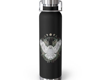 Moon Phase Snowy Owl Copper Vacuum Insulated Bottle, 22oz