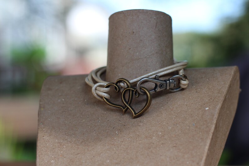Brass heart and leather wrap bracelet Etsy