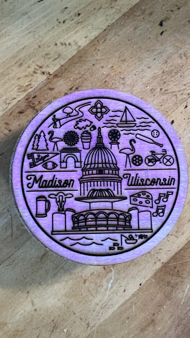pixelzz Madison Wisconsin Line Icons Coaster - Thumbnail 2
