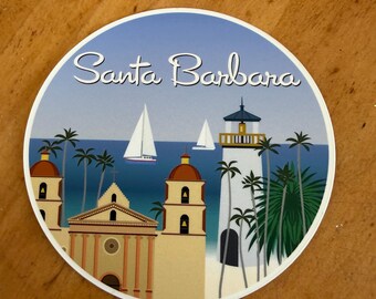 Santa Barbara Surf Beach Sticker | Vintage California Coastal Decal (3" Longest Dimension)