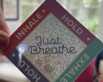 Box Breathing Glitter Sticker | Mindfulness Tool, Anxiety Relief, Wellness Reminder