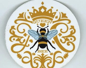 Queen Bee Sticker | Vintage Crown Illustration, Waterproof Vinyl Decal