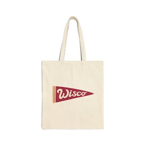 Borsa tote in tela di cotone con pennant del Wisconsin