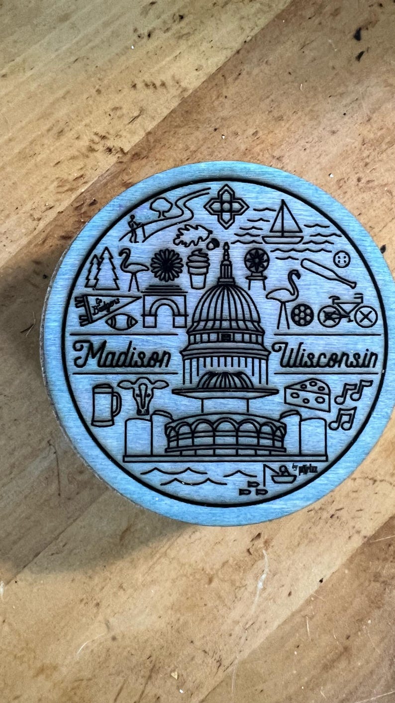 pixelzz Madison Wisconsin Line Icons Coaster - Thumbnail 5