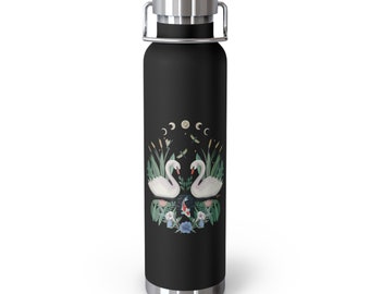 Moon Phase Swimming Swans Copper Vacuum Insulated Bottle, 22oz