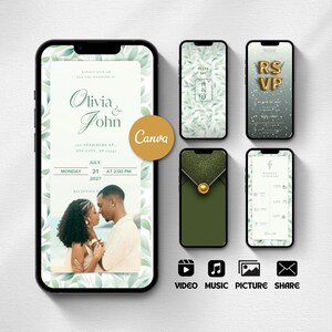 Animierte Hochzeitseinladung | Minimalistische grüne digitale Video Vorlage (Handy einladen)