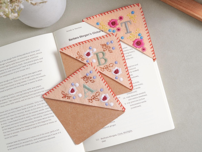Personalized Embroidered Corner Bookmark, Initial Season Embroidered ...